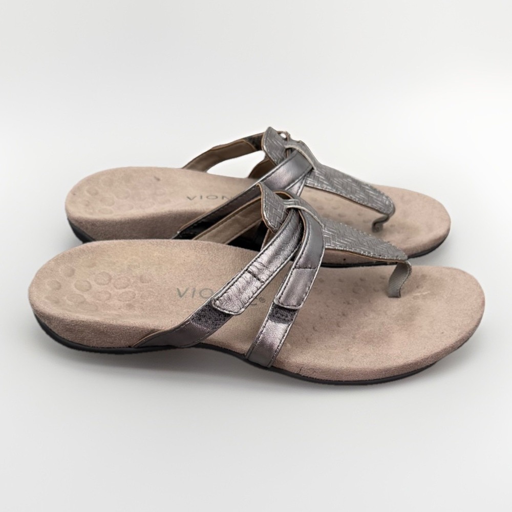 Vionic Karley Thong Sandals Women's US 8 Metallic Pewter Orthotic Comfort